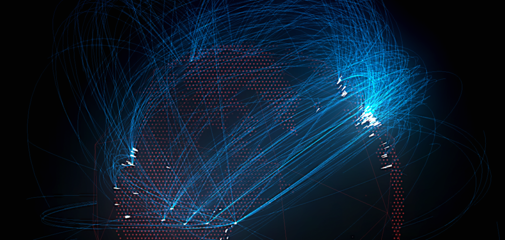 A rasterized globe, showing Cardano network traffic.